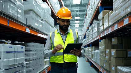 Warehouse manager walking checking inventory