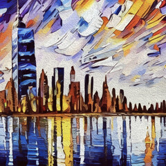 Oil painting. Street illustration.  Pattern for printing on wall decorations, fabrics, and for use in graphics. Generated by Ai