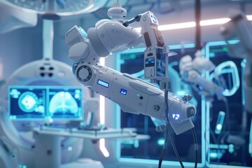Advanced medical machinery in a futuristic operating room