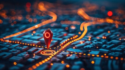 3D Map Pin Highlighting Location on Futuristic Map