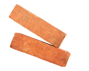 Top view of old red or orange bricks in stack isolated on white background with clipping path