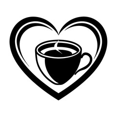 Coffee cup heart logo vector silhouette on white background