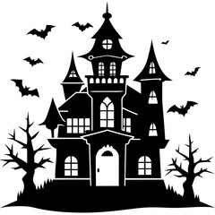 Haunted Halloween house vector silhouette