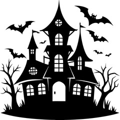 Haunted Halloween house vector silhouette