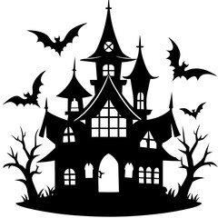 Haunted Halloween house vector silhouette