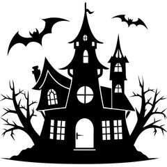 Haunted Halloween house vector silhouette