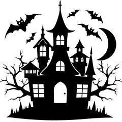 Haunted Halloween house vector silhouette
