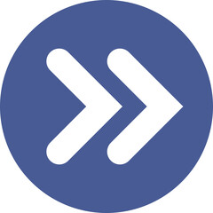 Rewind right button. Round blue icon with arrows pointing right. Vector icon for applications, UI and web design