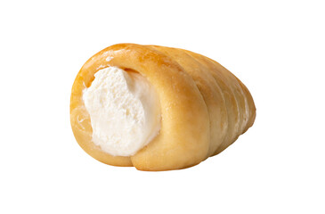 Front view of puff pastry cream horn isolated on white background