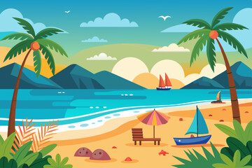 Sea beach vector illustration 
