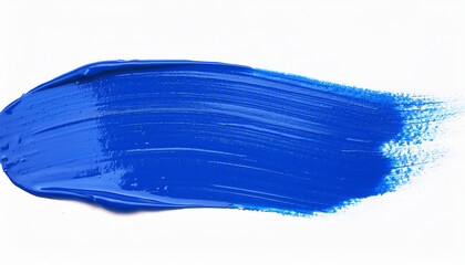 Abstract acrylic blue brush stroke, oil paint smear line on white background.