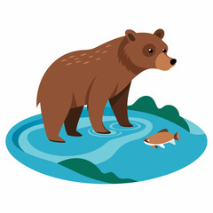 Bear Fishing in a Stream vector illustration on white background