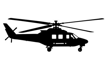 Military helicopter vector silhouette in white background