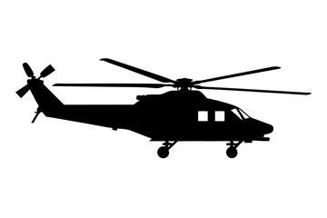 Military helicopter vector silhouette in white background