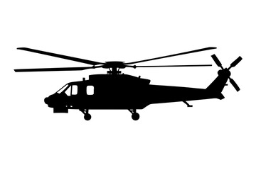 Military helicopter vector silhouette in white background