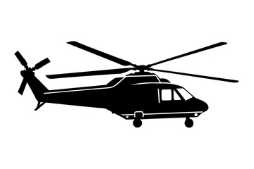 Military helicopter vector silhouette in white background