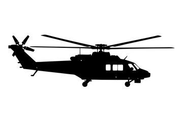 Fototapeta premium Military helicopter vector silhouette in white background