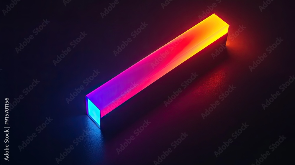 Poster neon multicolored rectangular object glowing brightly in the dark, creating an abstract effect.