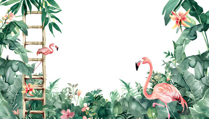 Naklejka premium Closeup of green tropical plants. plants. Illustrations designs 