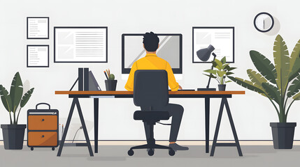 Business Man Working from Home - Flat Illustration
