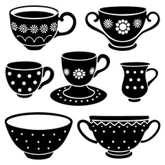 Set of hand drawn tea cup vector silhouette 