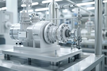 Fototapeta premium Industrial centrifugal pump, stainless steel machinery in modern factory, precision engineering, industrial process concept