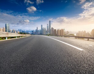Fototapeta premium asphalt highway road and city skyline background