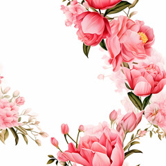 Fototapeta premium Seamless Watercolor Bouquet of Spring and Summer Colorful Flowers with Border Patterns on a White Background. Abstract Floral 3D Landscape Wall Sticker. HD Seamless Flower Wallpaper