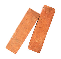 Side view of old red or orange bricks in stack isolated on white background with clipping path