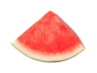 Front view of red watermelon slice or quarter isolated with clipping path in png file format