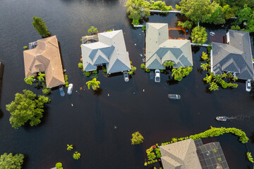 Fototapeta na wymiar Hurricane Debby flooded homes and cars in Laurel Meadows community in Sarasota, Florida. Aftermath of natural disaster