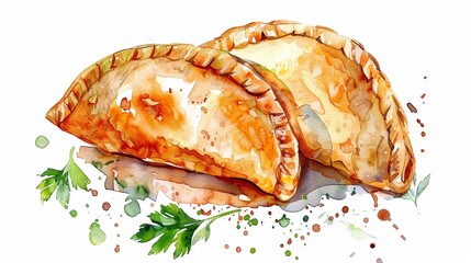 Empanada with savory filling,Clipart, watercolor illustration, Perfect for nursery art The style is hand  drawn, white background