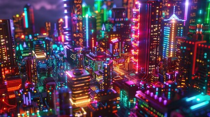Obraz premium Neon-lit circuit boards creating a cityscape