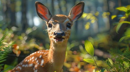 surprised deer in the forest - funny animal picture - astonished wild animal