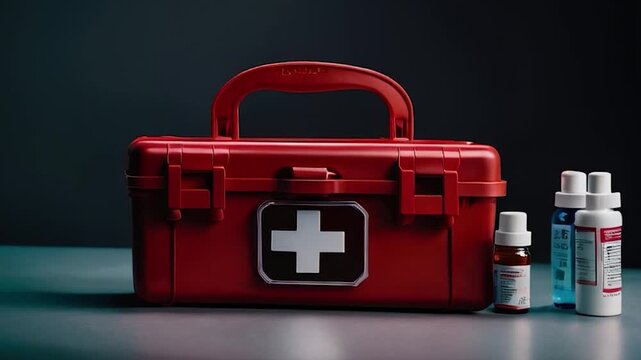 Red First Aid Kit with Medical Supplies