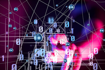 Global network. Blockchain. 3D illustration. Neural networks and artificial intelligence. Abstract