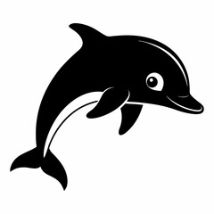 Fototapeta premium Cute dolphin silhouette. Happy cartoon kawaii animal.