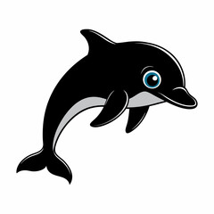Obraz premium Cute dolphin silhouette. Happy cartoon kawaii animal.