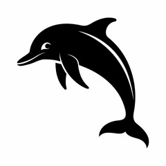 Fototapeta premium Cute dolphin silhouette. Happy cartoon kawaii animal.