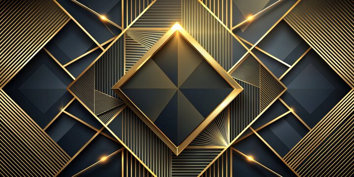 Elegant gold geometric shapes and gradient lines adorn a dark background, creating a luxurious and premium design perfect for high-end event invitations and announcements.