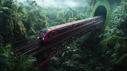 Fototapeta premium Train on the bridge in the jungle forest