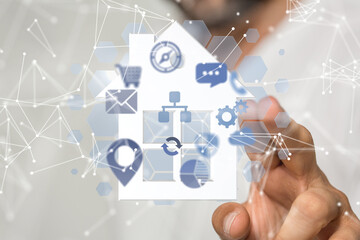 home data. Digital cyberspace with particles and Digital data network connections concept.