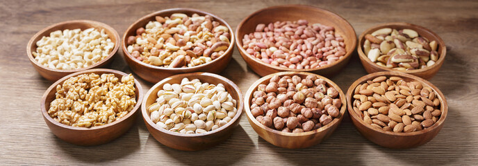 bowls of various mixed nuts