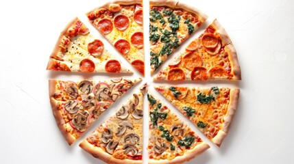 Pizza slices arranged in a circular gradient pattern