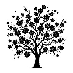 Cherry Blossom Tree, vector black color silhouette, isolated white background