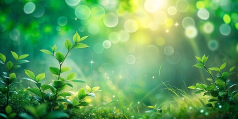 Ethereal soft focus green bokeh background with blurred foliage and delicate natural textures, evoking a sense of serenity and peacefulness in a forest setting.