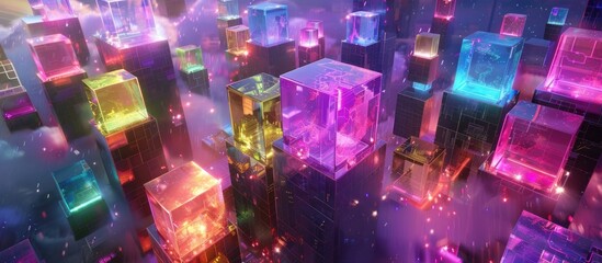 Neon Cityscape of Cubes