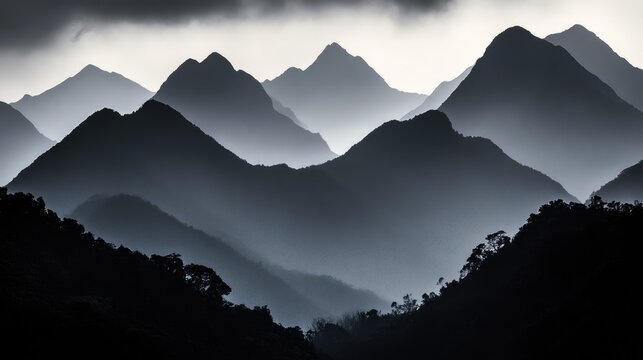 Sinister silhouette of looming mountains