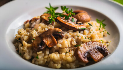 reis, risotto, pilz, steinpilze, essen, steinpilz, close up, neu, mahl, kochen, petersilie, wei&szlig;, fleisch, abendessen, essgeschirr, feigling, schweinefleisch, teller, salat, gebraten, lunch, k&ouml;stlich,