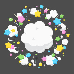 煙と星が広がるかわいい爆発のエフェクト素材